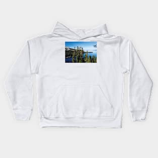 Trees At Lakeshore With Mountain Range In The Background Lake Tahoe Kids Hoodie